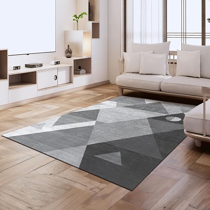 HOMFINE Washable Modern Area Rug - Geometric Style 10x14 Rugs for Living Room, Bedroom, Machine Washable Rug Soft Non Slip Non Shedding Area Rug - Grey, 10'x14'