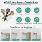 Wood Curtain Rods for Windows 72 to 144 Inch,1'' Diameter Drapery Rods with Imitation Wood Grain Leaf Pattern Finials,Boho Adjustable Heavy Duty Curtain Rods Set,36-150'',Color:Weathered Wood