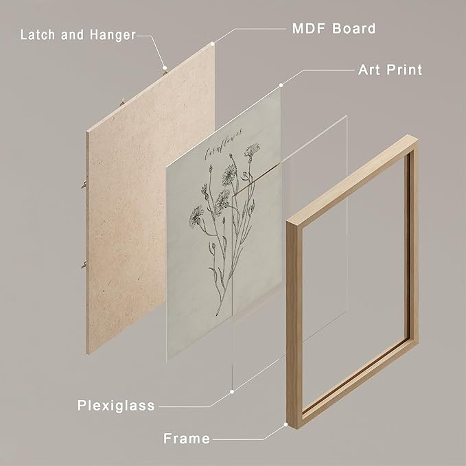 SIGNWIN Framed Vintage Wildflower Wall Art, Set of 4 Plant Collage Drawing Wall Decor Prints, Nature Wilderness Wall D¨¦cor for Living Room, Bedroom - 12"x16" Natural