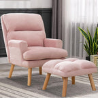 CANMOV Modern Accent Chair with Ottoman, Soft Fabric Armchair with Adjustable Backrest and Side Pockets, Comfy Lounge Chair for Living Room, Bedroom, Apartment, Office, Pink
