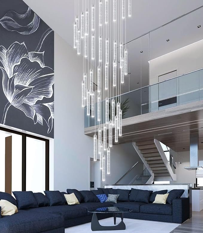 40 Lights Modern LED Crystal Chandeliers for Staircase 236'' Long High Ceiling Chandelier Dimmable Spiral Crystal Chandelier Hanging Light Fixture for Entryway Staircase Foyer Hallway