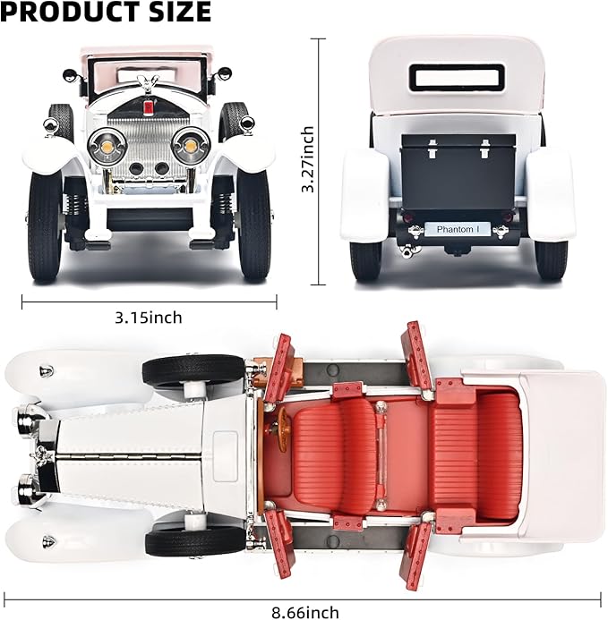Model Car Kits Adults and Boys 1/24 Diecast Cars Phantom Generation Vintage Car Collectibles,Die Cast Metal Pull Back Cars with Lights and Sounds,Toy Cars for Boys Age 3-12（White）