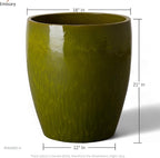 Emissary Bullet 18 in. Green Ceramic Round Planter (18 in. L x 18 in. W x 21 in. H) with Drainage Hole