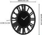 SHYFOY Large Wall Clock - 23.6" Modern Black Wall Clock with Roman Numerals, Decorative Wall Clocks for Living Room, Bedroom, Office - Easy to Hang, Silent Non-Ticking