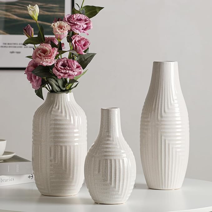 hjn hjn White Vase -Ceramic Vase for Home Decor, Modern Decor Vases for Living Room/Bookshelf/Mantel/Home Decor Accents -13.8" H