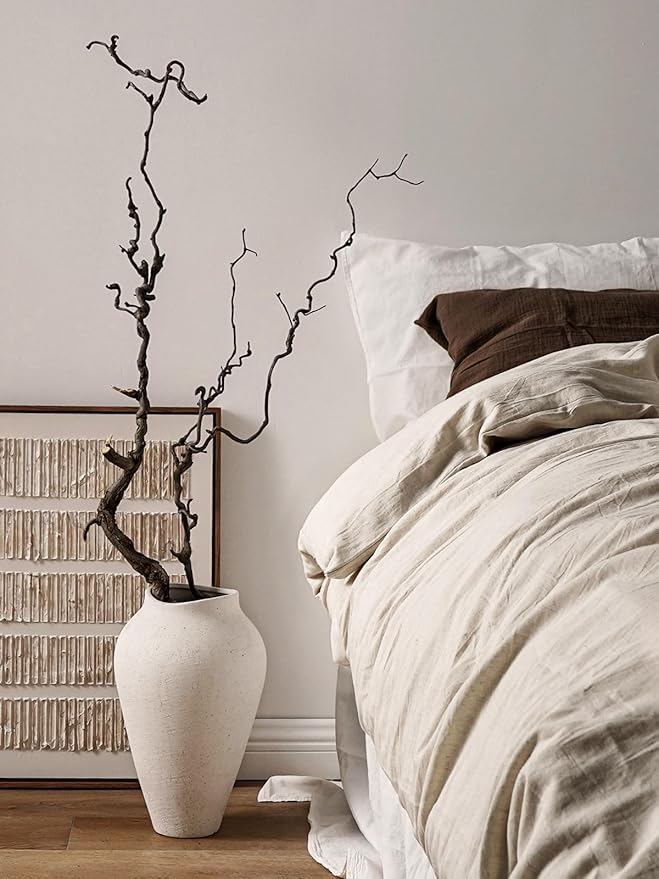 White Ceramic Vase - Large 13.6 Inch Tall Floor Vase for Centerpieces, Farmhouse Rustic Minimalist Home Decor for Living Room, Enterway, Wedding (Sandstone White)