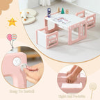3 in 1 Montessori Weaning Table and 2 Chairs Set, Kids Desk and Chair Set, 2 Height Levels, Toddlers Activity Table for Drawing, Dining, Reading and Playing, Pink