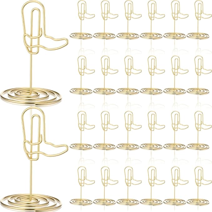 24 Pcs Gold Cowboy Boots Photo Holders Table Number Photo Clips Holder Cowboy Boots Decoration Name Place Card Stand for Centerpieces Wedding Reception, Party, Birthday