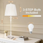 Vintage Table Lamp Set of 2, 33'' Tall Skinny Candle Stick Buffet Lamps with Pleated Shades, 3-Way Dimmable Bulb Included, Traditional Nightstand Bedside Lamps for Living Room Bedroom Dinning Entryway