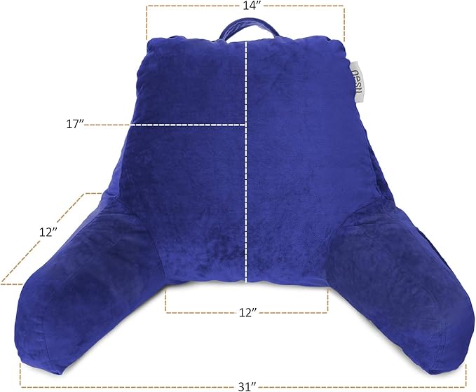 Nestl Reading Pillow Standard Bed Pillow, Back Pillow for Sitting in Bed Shredded Memory Foam Chair Pillow, Reading & Bed Rest Pillows Royal Blue Back Pillow for Bed, Bed Chair Arm Pillow with Pockets