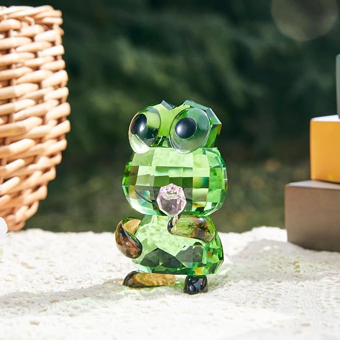 Crystal Frog Figurine - Glass Animals Desk Decor & Home Office Ornament, Collectible Art Gifts for Frog Lovers