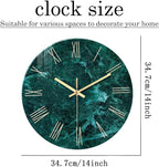 Teal Wall Clock Battery Operated 14 Inch Modern Abstract Clocks for Living Room Decor Marble Pattern Glass Analog Wall Clock Silent