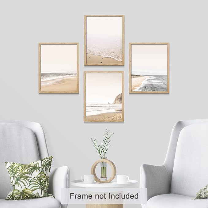 SIGNWIN Poster Bathroom Decor, Wall Art Room Decor Multicolor for Living Room, Bedroom, Office White Minimalist Ocean Beach Seashore Landscape Nature Wilderness Realism Landscape - 12"x16"x4