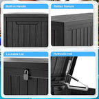 200 Gallon Lockable Resin Deck Box, Waterproof & UV-Resistant Outdoor Storage Box for Outdoor Cushion Storage, Garden Tools & Pool Accessories Storage, Black