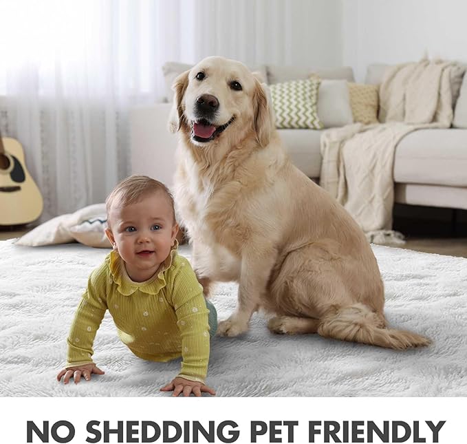 9x12 Ft Extra Large Shag Rugs for Living Room, Ultra Soft Fluffy Furry Area Rugs for Bedroom Indoor Floor, Aesthetic Carpet for Kids Home Decor (White)