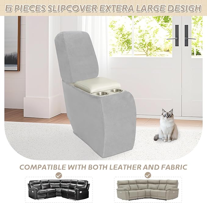 Arfntevss Sectional Recliner Couch Covers Velvet Corner Sectional Sofa Cover for Reclining Couch Stretch L Shape Recliner Slipcover Washable Middle Console Protector (1 Console Cover, Silvery Gray)