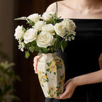 Levvohd Vintage Pastoral Octagonal Vase, 9.3 Inch Ceramic Sunflower Flower Vases, Rustic Farmhouse Antique Chinoiserie Floral Vase for Wall Art Bedroom and Shelf Home Decor (Octagonal)