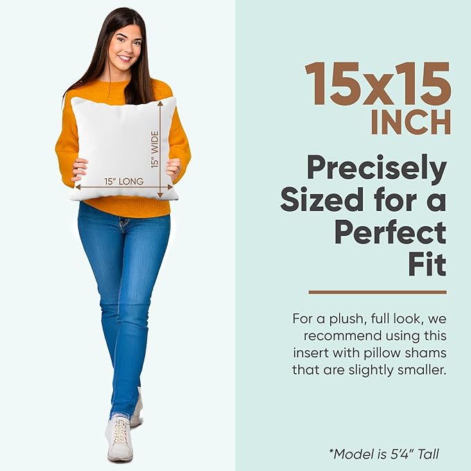 Pillowflex Synthetic Down Pillow Insert - 15x15 Down Alternative, Ultra Soft Throw Pillow, Small Couch Sham Bed Sleeping Pillow - 1 Decorative Accent Form