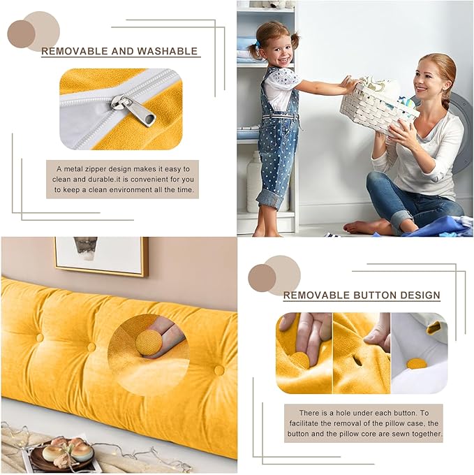 Large Triangular Headboard Pillows Long Backrest Positioning Support Bolster Cushion for Daybed Fluffy Quality Plush Body Wedge Pillow with Removable Cover(Light yellow-Full-54x8x20in)