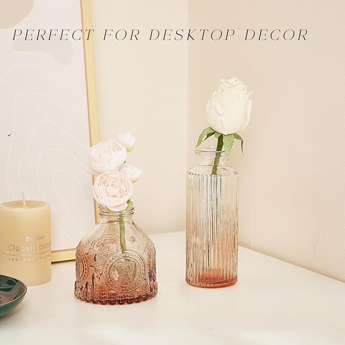 Glass Bud Vase Set of 24, Small Flower Vases, Glass Vases for Centerpieces, Vintage Home Table Decorations Bud Vases (24 Pcs, Amber)