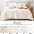MUXHOMO 5 Pieces Twin Comforter Set, Seersucker Bed in a Bag Twin Size, All Season Luxury Bedding Set with Comforter, Flat Sheet, Fitted Sheet, Pillowcase & Sham, Ivory