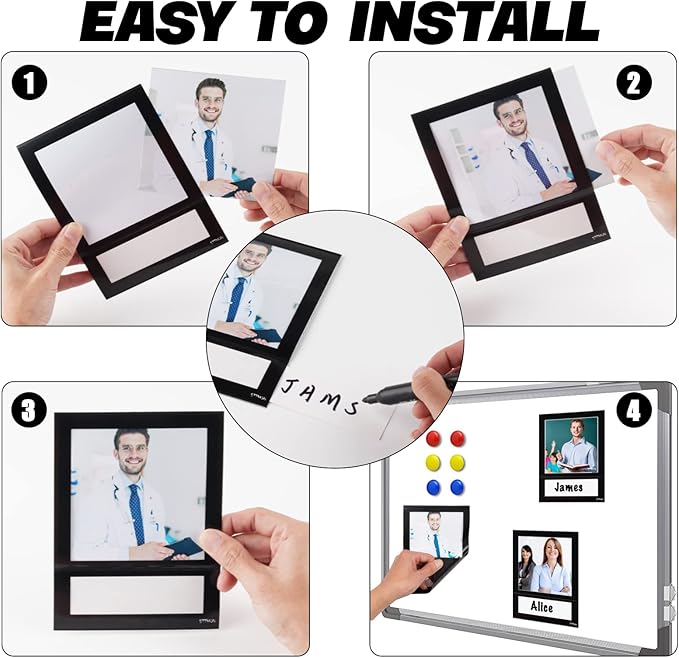 Magnetic Picture Frame 4X4 with ID Identification Tags-Name,Square Magnet Photo Pockets,For Employee Recognition Wall (With signature area),Thoughtful Gift for Friend's Lockers-10 Packs