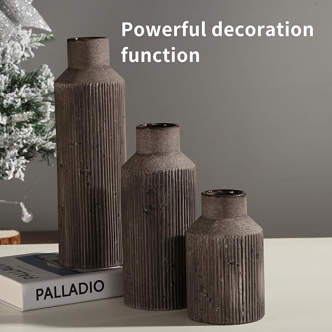 Farmhouse Vase for Home Decor, Ceramic vase Set of 3. Vintage Flower Vase Suitable for Home Decor, Living Room, Shelf Decor, Dining Table Decor.