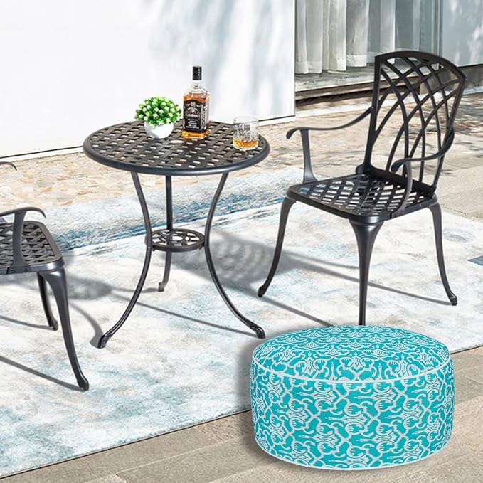 FUNHOME Inflatable Outdoor Ottoman with Air Pump,20"x9" Portable Patio Pouf,Water Resistant,Fade-Resistant,Round Blow Up Footrest Stools for Home Garden Camping Travel(Romantic Blue)