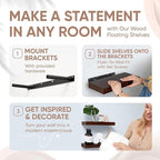 Homeforia Walnut 12 inch Floating Shelf, High End Solid Real Wood Small 12inch Floating Shelves for Wall Mounted, Dark Brown 12in Floating Shelves, Heavy Duty Bracket, 12 X 6.5 X 1.75 inches, Set of 2