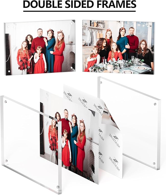 5x7 Acrylic Picture Frame 3 Pack, Clear Freestanding Double Sided Frameless Magnetic Photo Frames, Desktop Display Decor Gift