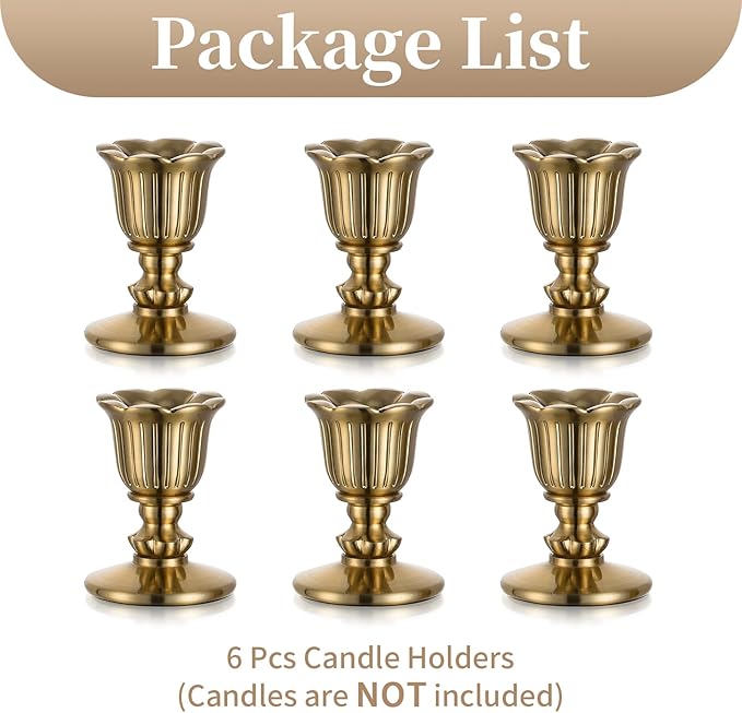 Sziqiqi Vintage Gold Candle Holders: Taper Candlestick Holder for Dining Table Centerpiece Short Candle Sticks Holder Decor for Wedding Christmas Set of 6