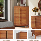 Dresser for Bedroom with 5 Drawers,Mid Century Modern Dresser with Storage,31" Modern Chest of Drawers with Metal Handles,Large Wood Drawer Organizer for Bedroom,Living Room,Hallway,Cherry