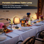 Small Cordless Table Lamp,5000mAh Rechargeable Battery Operated Desk Lamp,3 Colors & 7 RGB Stepless Dimmable, Portable Touch Fabric Shade LED Night Light for Bedroom Restaurant Home(Flaxen)