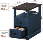 HIFYOBRO Narrow End Table with Flip Top Charging Station Set of 2, Side Table with 2 Drawers, Type-C & USB Port & Power outlets, Wooden Storage End Table for Living Room, Bedroom