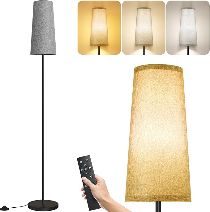 SUNMORY Floor Lamps for Living Room/Bedroom/Office, Standing Lamp with Remote Control, Dimmable Tall Lamp, Suitable for Modern/Boho/Farmhouse and Other Home Decor Styles, Black+Gray Lampshade