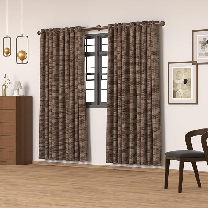 Industrial Curtain Rods for Windows 18 to 88 Inches Adjustable Length, 1 Inch Diameter, with Aluminium Finials (Antique Red Bronze, 18” to 88”)