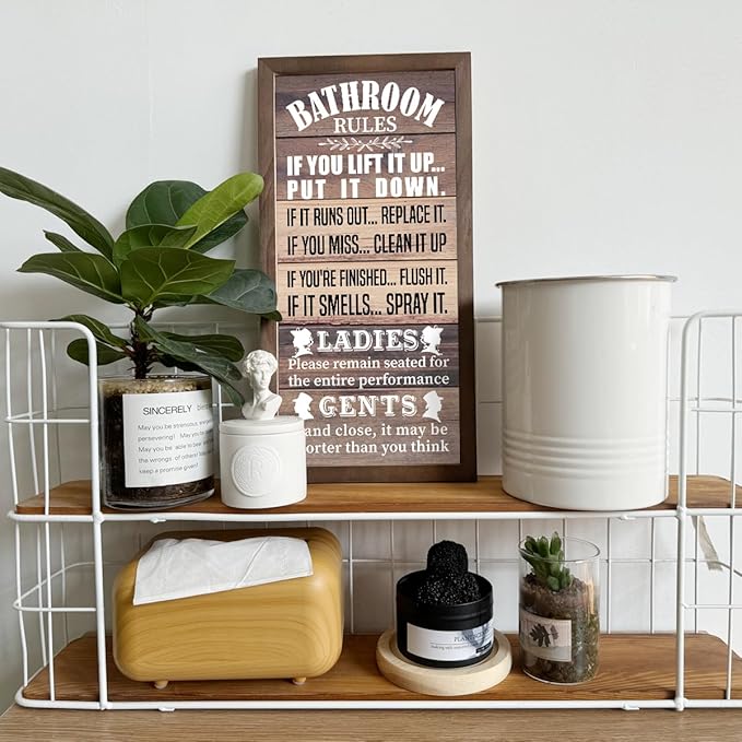 Rustic Bathroom Decor Rules Wood Sign, Frame Western Bathrooms Decors, Farmhouse Bathroom Décor, Rustic Bathrooms Door Rules Décor Sign