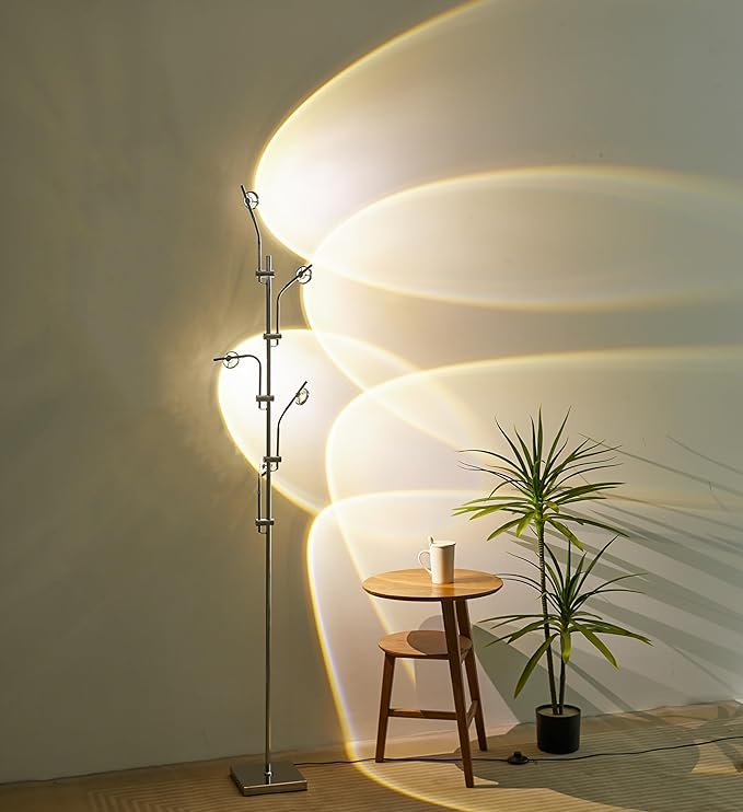 Sunset Floor lamp Unique 5 Head Projector lamp for Bedroom Background Decorative Adjustable Modern LED sunset light Mood lighting Living Room Galvanized Chrome Color Filter Mood Ambient Floor lamp