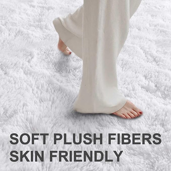Area Rugs for Living Room, 5x7 Feet Soft Fluffy Shagg Plush Rug High Pile Large Indoor Modern Non-Slip Floor Carpet for Bedroom Nursery Kids Home Room Dorm Decor Aesthetic White