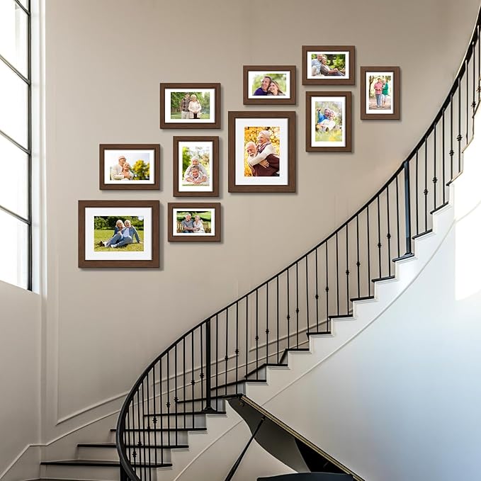 Picture Frames Set of 10, Collage Picture Frames for 8x10, 5x7, 4x6 Photos Real Glass for Wall or Tabletop