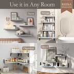 BAYKA Wall Shelves for Bedroom Decor, Floating Wall Shelves for Living Room Kitchen Storage, Wall Mounted Rustic Wood Floating Shelves for Kids Books, Corner Shelf for Bathroom(Gray White，Set of 4)