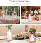 Glass Bud Vases Set of 16 - Pink Assorted Small Mini Glass Vases for Flowers, Crystal Vintage Vase Set, Bulk Centerpieces for Table Décor, Wedding, Home and Events (Pink, 16 Pcs)