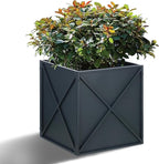 BAYN Metal Square Planter Box Tall Planters for Outdoor Plants Modern Heavy Duty with Drainage Holes for Outside Indoor Patio Deck - Grey, 17”x 17”x 18”