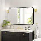 Fabuday Big Black Bathroom Mirror for Over Sink Wall - 26x38 Rounded Rectangle Mirror with Matte Metal Frame, Large Rectangular Vanity Mirrors for Bedroom, Entryway, Horizontally/Vertically