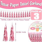3P Light Pink Foil Fringe Metallic Tassel Streamers Banner Tassel Garland for Parade Floats, Bachelorette, Wedding, Birthday, Halloween, Christmas, Bridal/Baby Shower Party Decorations