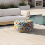Inflatable Ottoman Stool D21 xH9 for Outdoor/Indoor Use, Water Repellent Patio Foot Rest Stool with Portable Handle,Round Pouf Ottoman Suitable for Garden,Deck and Camping - Paisley Multi