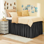RIMELA Dark Grey Bed Skirt Twin 32 Inch Drop Silky Luxurious Fabric, Wrinkle and Fade Resistant with Adjustable Elastic Belt Easy to Install Machine Washable Dust Ruffles Bedskirt