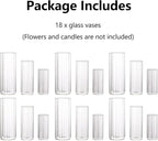 Hewory Glass Cylinder Ribbed Vases Set of 18, Tall Clear Vase for Centerpieces, Hurricane Candle Holders for Pillar or Floating Candles, Round Vases for Wedding Anniversary Events Home Table Decor
