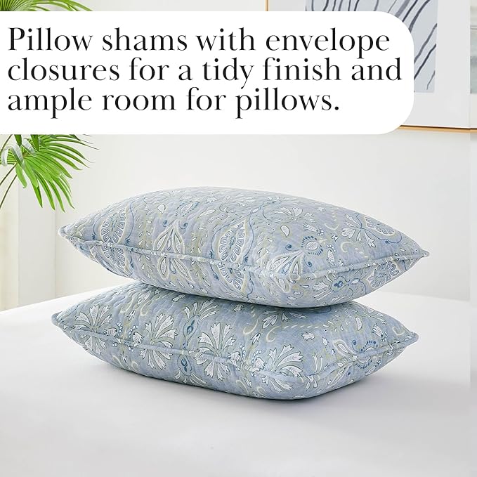 Southshore Fine Living, Inc. Farmhouse Quilts Queen Size, Quilt Bedding Set, Lightweight Coverlet Bedspread Full Size, 3-Piece Boho Quilt Set with Two Matching Pillow Shams, Full/Queen, Blue Paisley