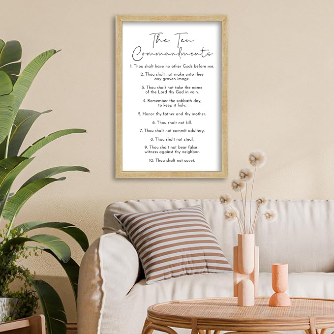FZMHASLWW The Ten Commandments Bible Verse Wall Decor 16"X11" God Jesus Prayer Christian Saying Catholic Scripture Sign Wood Framed Wall Hanging Art (Wood)